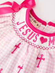 Jesus Loves Me Cross Embroidery Church Christ Bishop Christening Girls Bloomer Set
