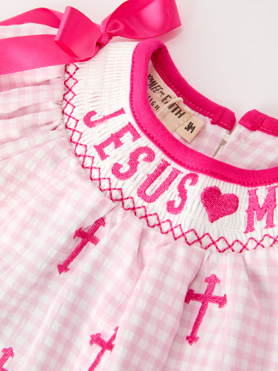 Jesus Loves Me Cross Embroidery Church Christ Bishop Christening Girls Bloomer Set