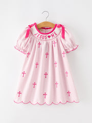 Jesus Loves Me Cross Embroidery Church Christ Bishop Christening Girls Dress