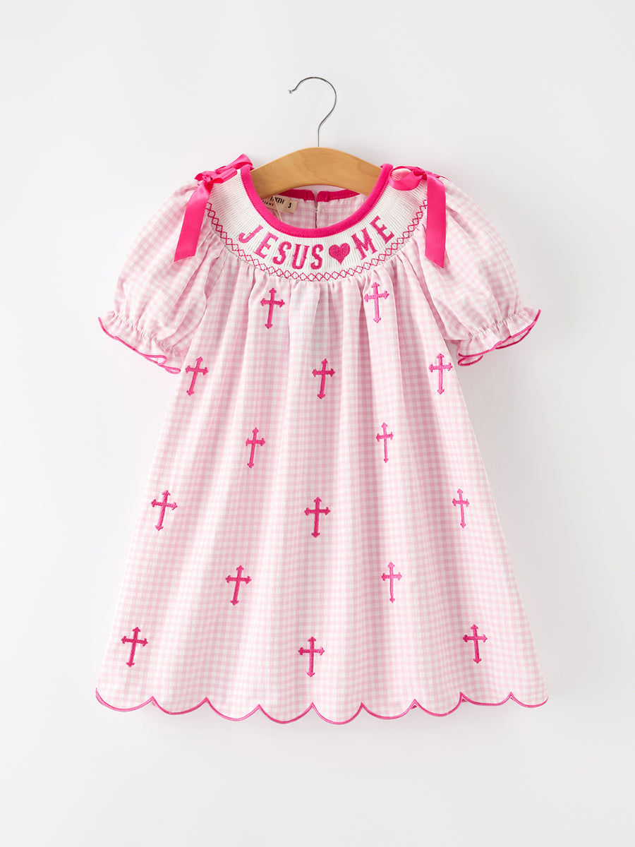 Jesus Loves Me Cross Embroidery Church Christ Bishop Christening Girls Dress