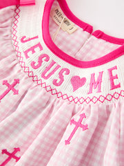 Jesus Loves Me Cross Embroidery Church Christ Bishop Christening Girls Dress