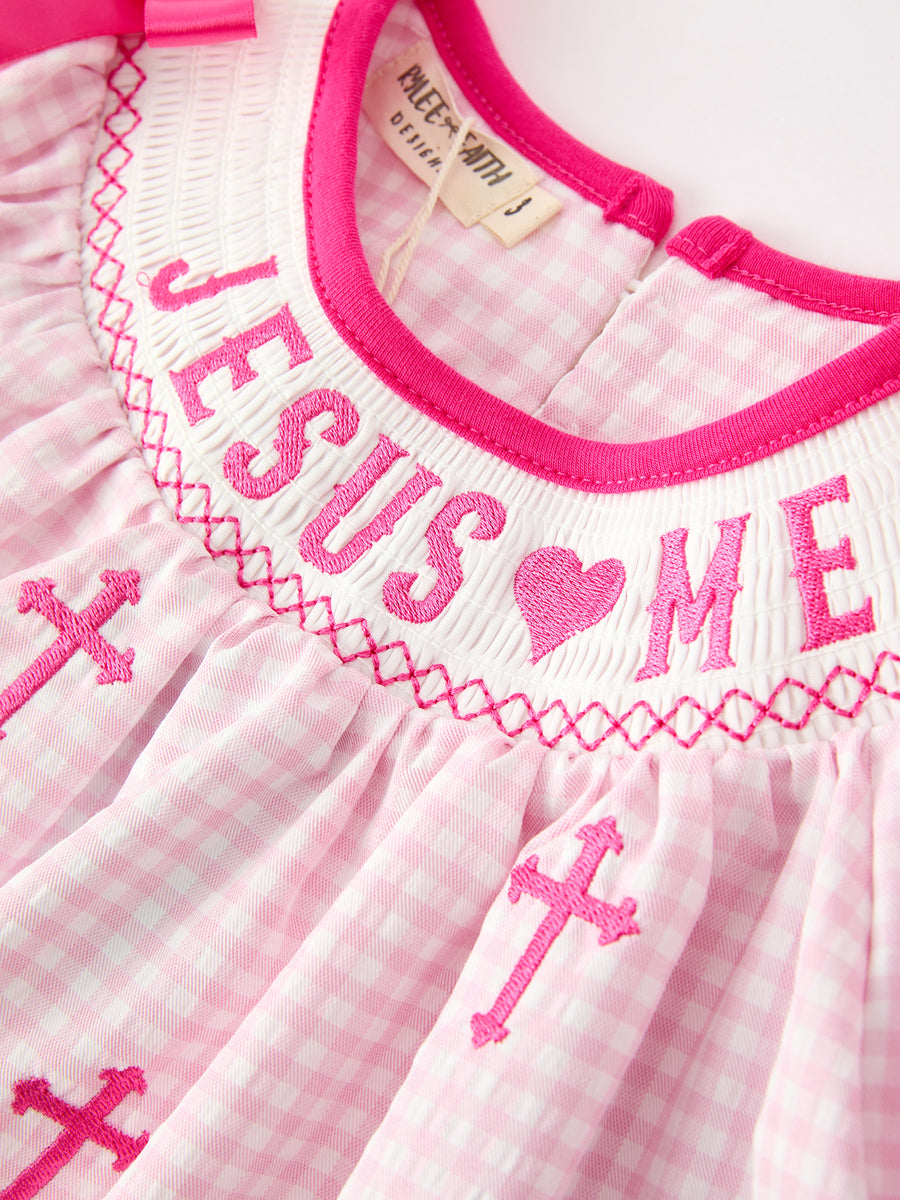 Jesus Loves Me Cross Embroidery Church Christ Bishop Christening Girls Dress