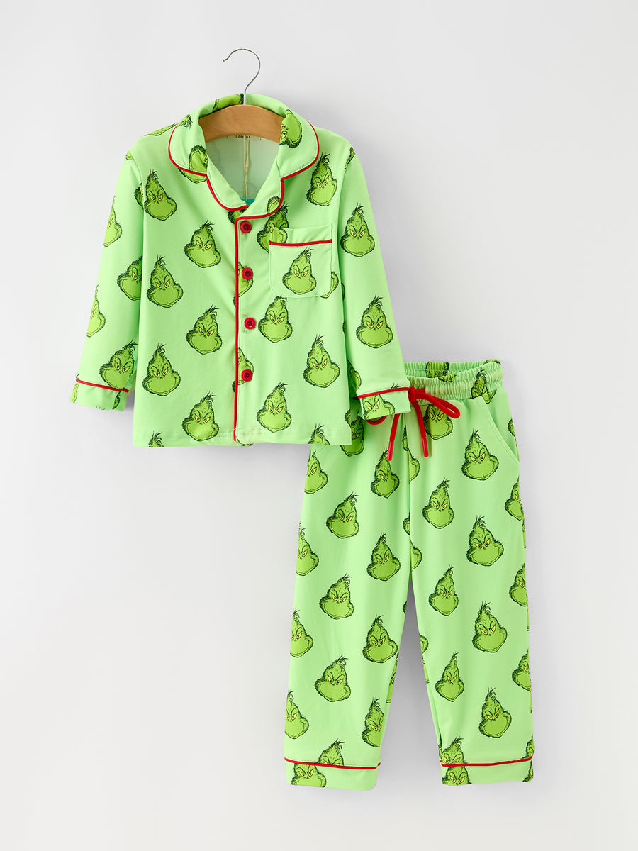 Boys Green Holiday Print Pajama Set