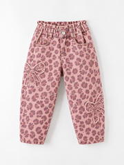 Girls Light Wash Bow Applique Relaxed Denim Jeans
