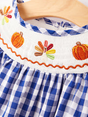 Girls Thanksgiving Smocking Embroidered Dress