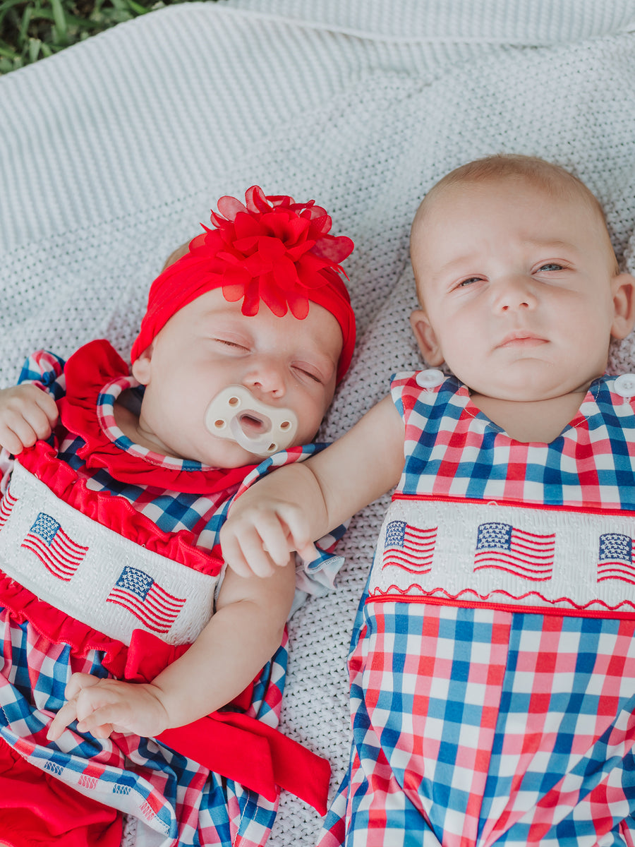 4th of July Plaid Flag Baby Boy Romper
