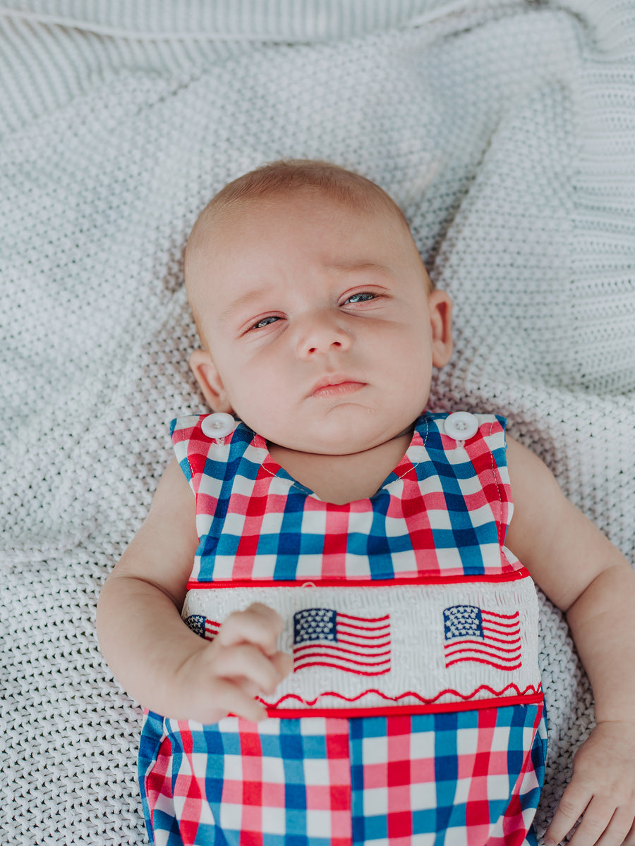 4th of July Plaid Flag Baby Boy Romper