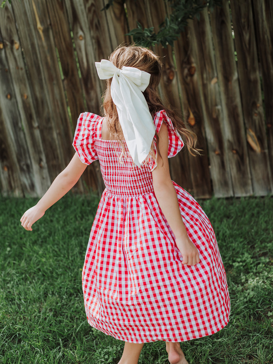 plaid red and white dress Rihoas Square Neck Sleeveless Gingham Cotton Scallop Trim A-Line Mini Dress, Red / L