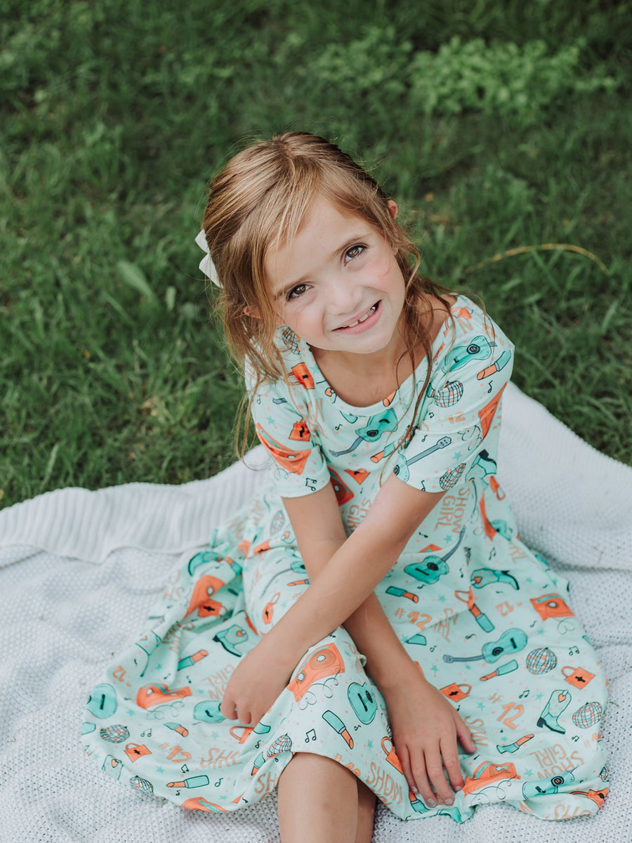 Girls Music Guitar Short Sleeve Twirl Dress