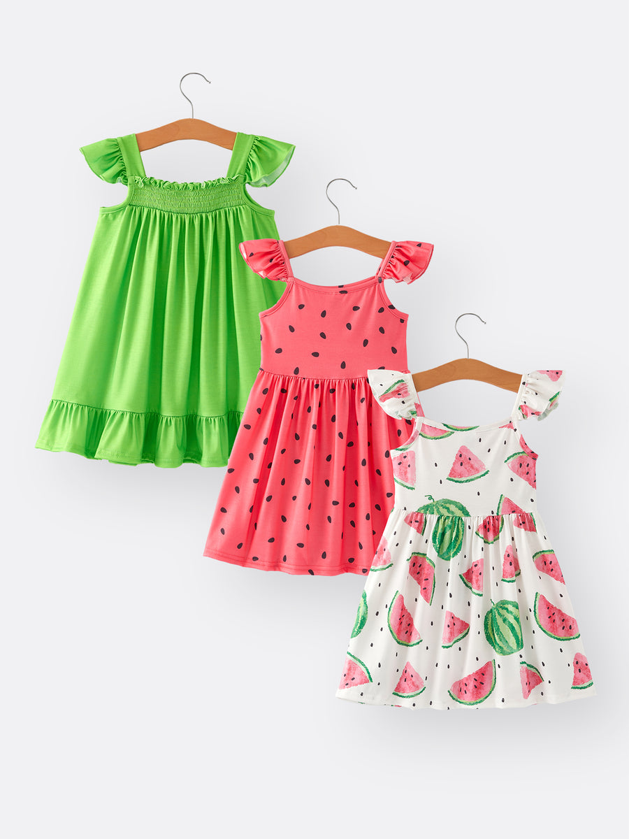 Summer Girls Watermelon Polka Dot Dress 3-piece Set