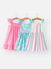 Flamingo Striped Girls Suspender Dress 3-pieces set