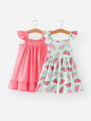 Summer Girls Watermelon Ruffle Slip Dress Two-piece Set