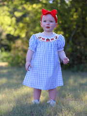 Farm Blue Smocking Embroidered Girls Dress