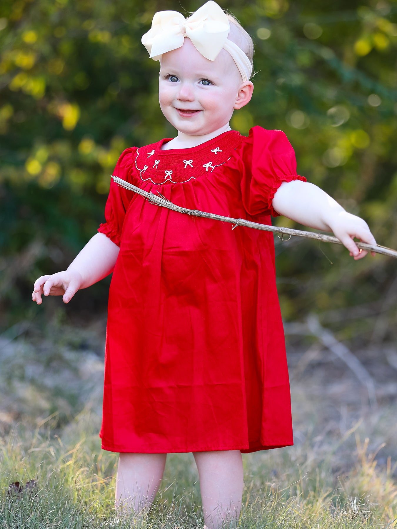 Girls Bow Smocking Embroidered Red Dress – Rylee Faith Designs
