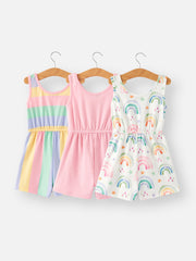 Rainbow Striped Milk Silk 3-piece Dress Set