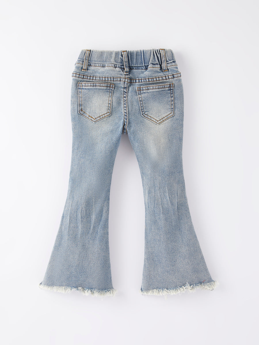 Girls Light Blue Denim Bell Denim Pants