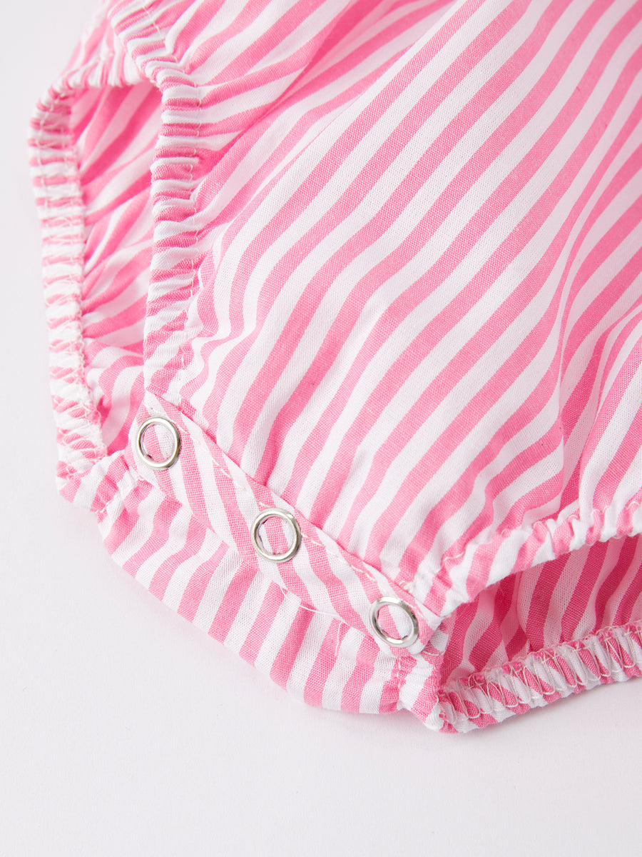 Girls Stripe Cake Smocking Embroidered Pink Romper