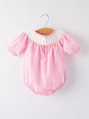 Girls Stripe Cake Smocking Embroidered Pink Romper