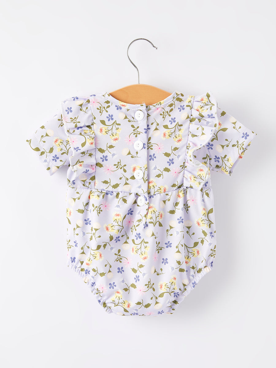 Girls Smocking Embroidered Floral Romper