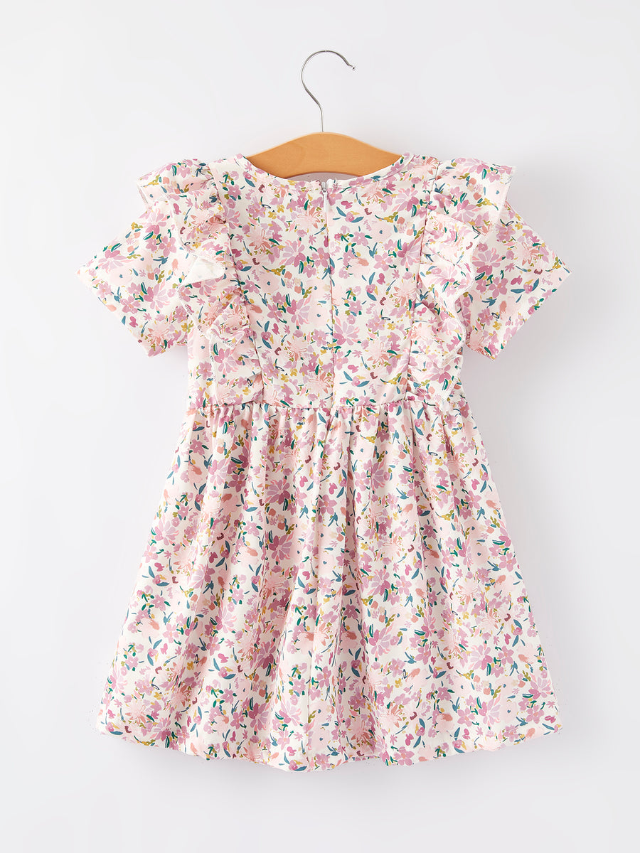 Girls Smocking Embroidered Pink Floral Dress