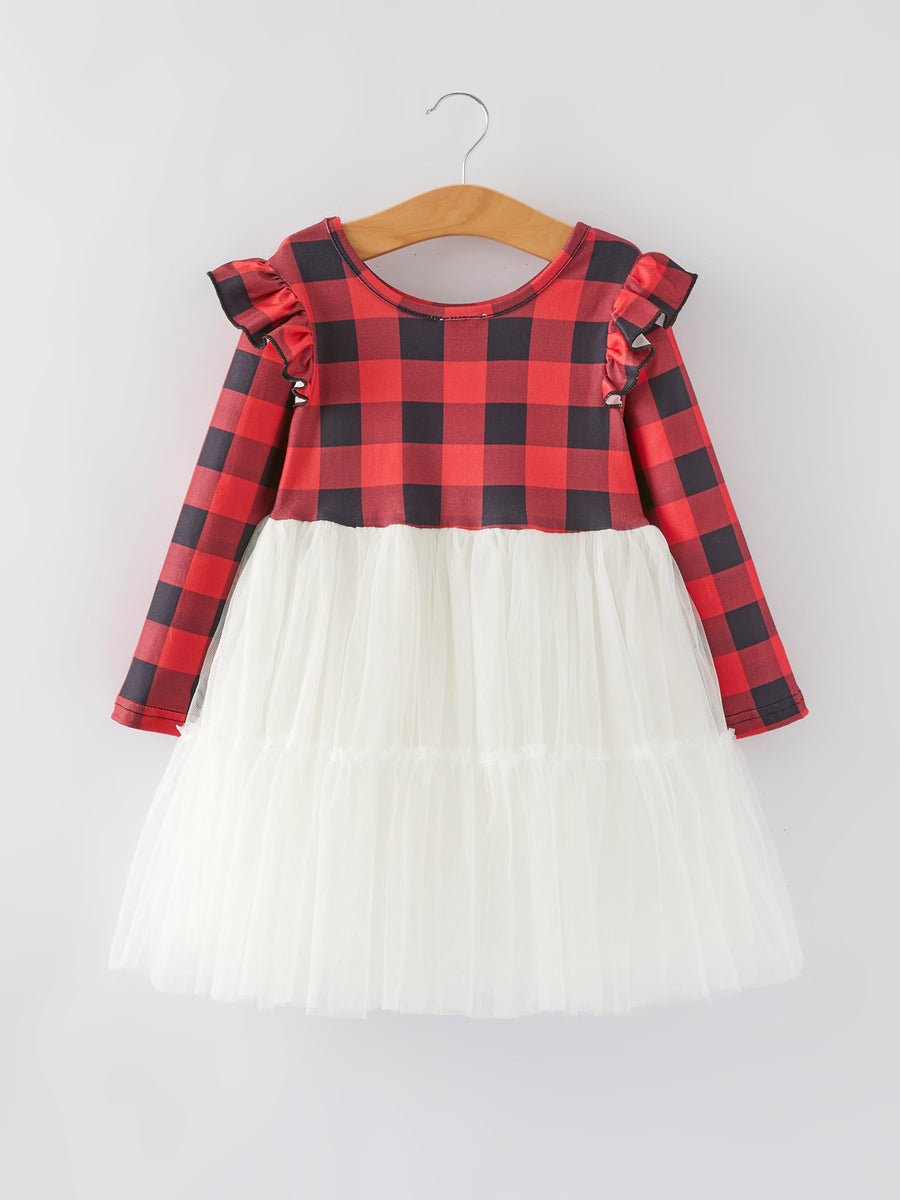 Girls Christmas Red Plaid Tutu Skirt