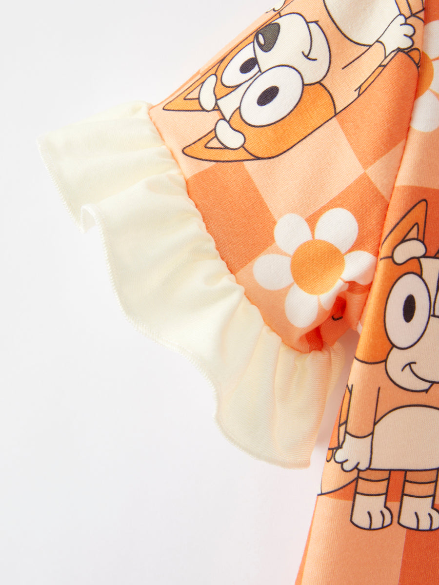 Cartoon Girls Print Orange Pajama Outfit Set