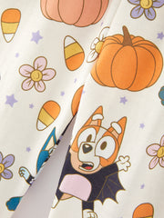 Halloween Cartoon Girls Print Orange Pajama Outfit Set