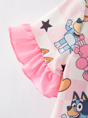 Cartoon Girls Print Pink Pajama Outfit Set