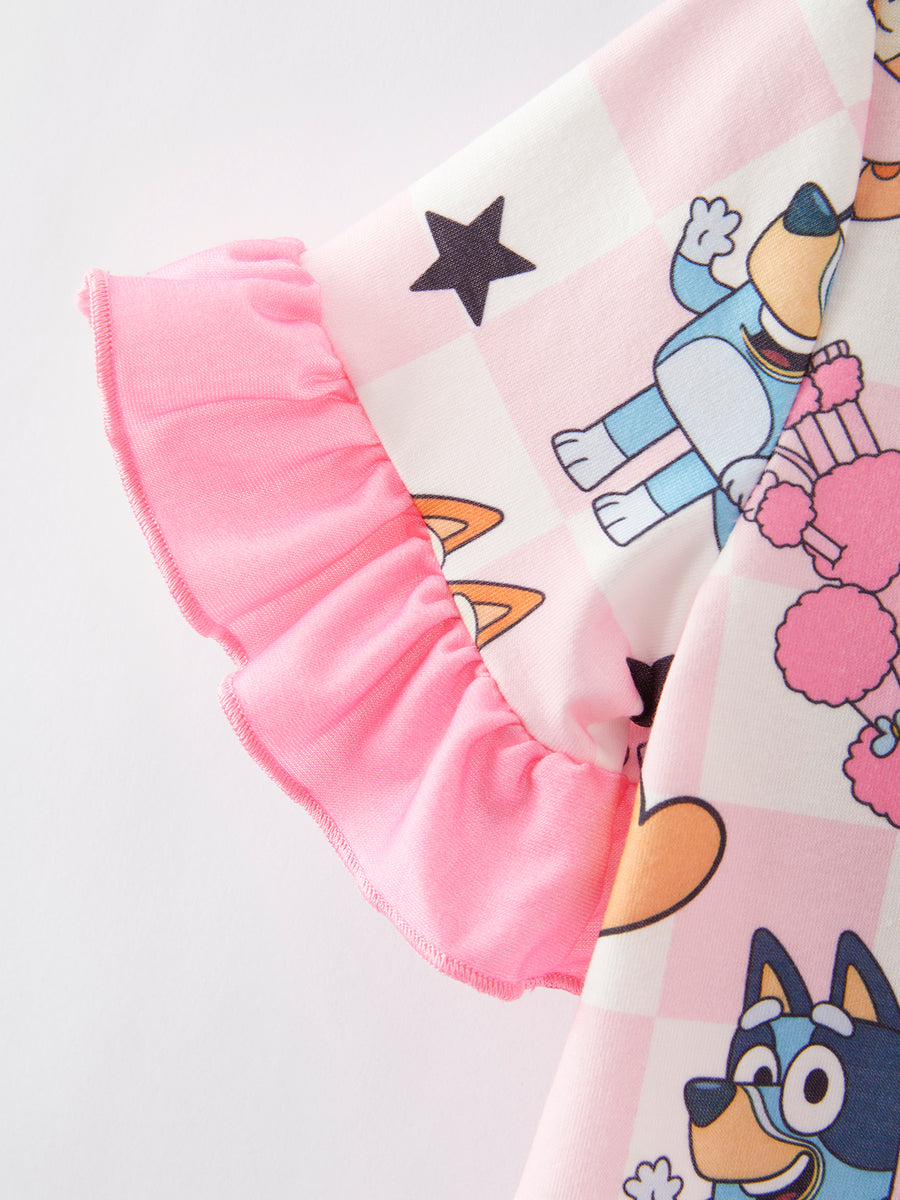 Cartoon Girls Print Pink Pajama Outfit Set