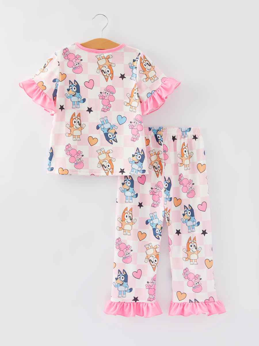 Cartoon Girls Print Pink Pajama Outfit Set