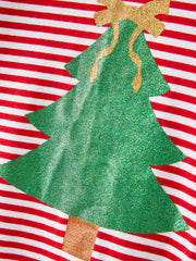 Christmas Tree Print Striped Girls Dress