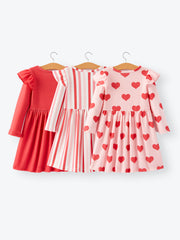 Girls Dress Of 3 PCS In One Package Valentine's Day Print Dress