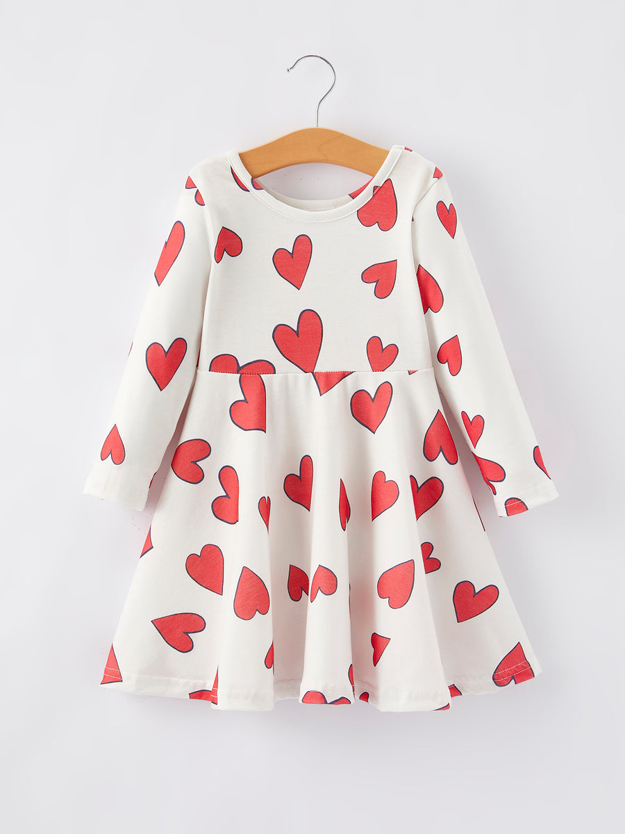 Valentine's Day Heart Print White Dress