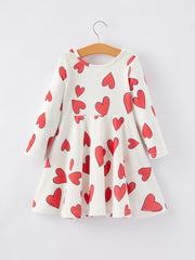 Valentine's Day Heart Print White Dress