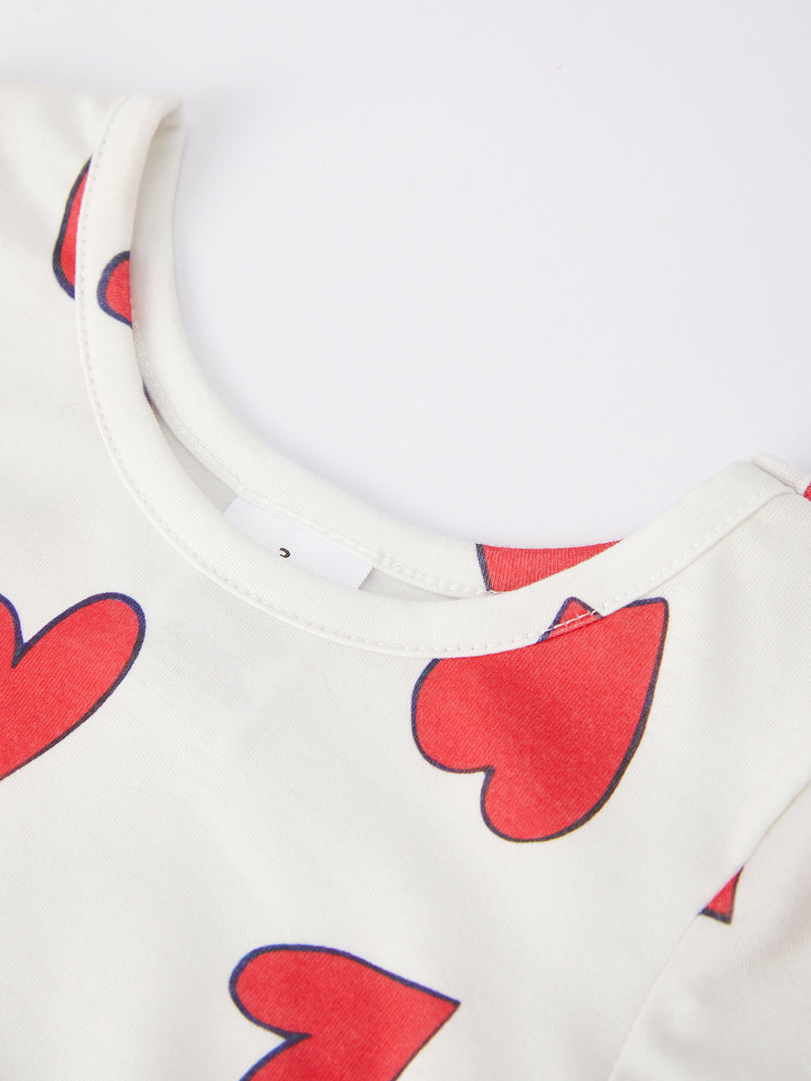 Valentine's Day Heart Print White Dress