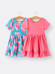 Girls Valentine's Day Heart Print Dress 2-piece Set