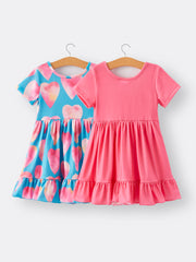 Girls Valentine's Day Heart Print Dress 2-piece Set