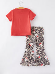 Christmas Leopard Print Girls Outfit Set