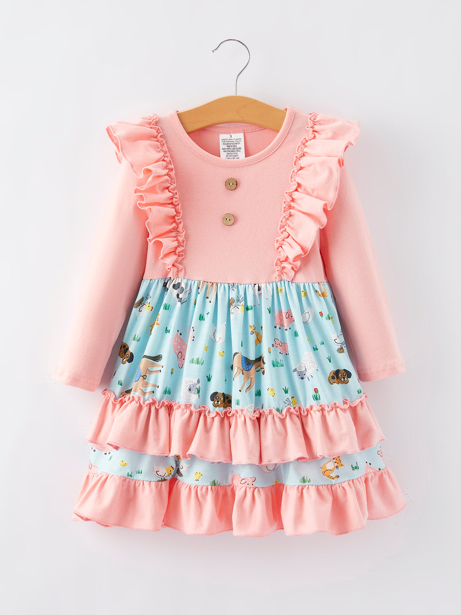 Farm Girl Ruffle Pink Print Dress