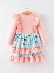 Farm Girl Ruffle Pink Print Dress