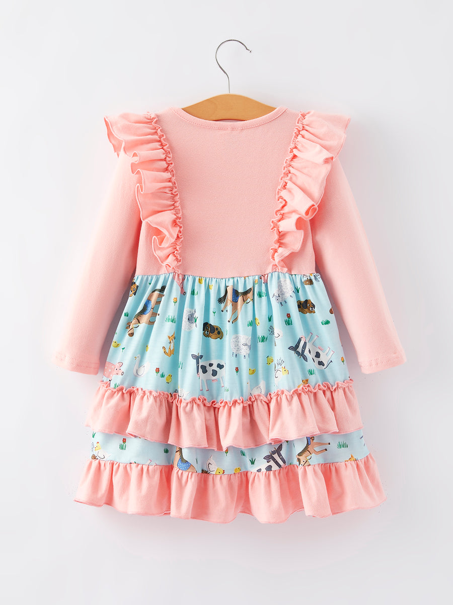 Farm Girl Ruffle Pink Print Dress