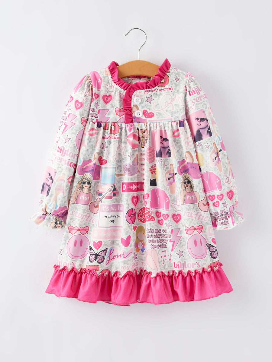 TS Character Print Girls Pink Dress