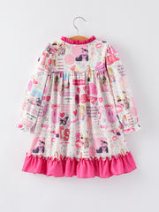 TS Character Print Girls Pink Dress