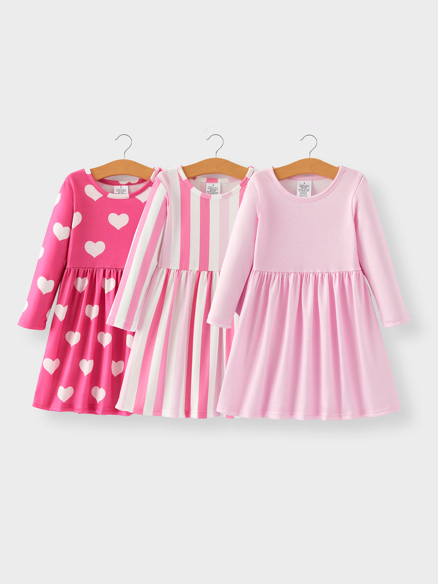 Girls Dress Of 3 PCS In One Package Valentine's Day Stripe Girls Dress