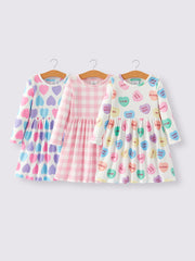 Girls Dress Of 3 PCS In One Package Valentine's Day  Plaid Print Dress