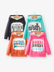 4 pieces Long sleeve Hoodies Set Letter Leopard Print