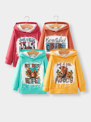 4 pieces Long sleeve Hoodies Set Cow Floral Letters Print