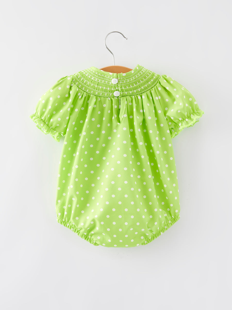 Christmas Green Smocking Embroidered Girls Romper