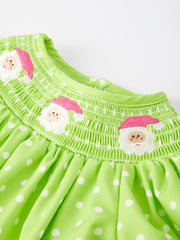 Christmas Green Smocking Embroidered Girls Romper