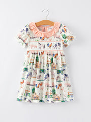 Farm Chicken Horse Print Girls Dress